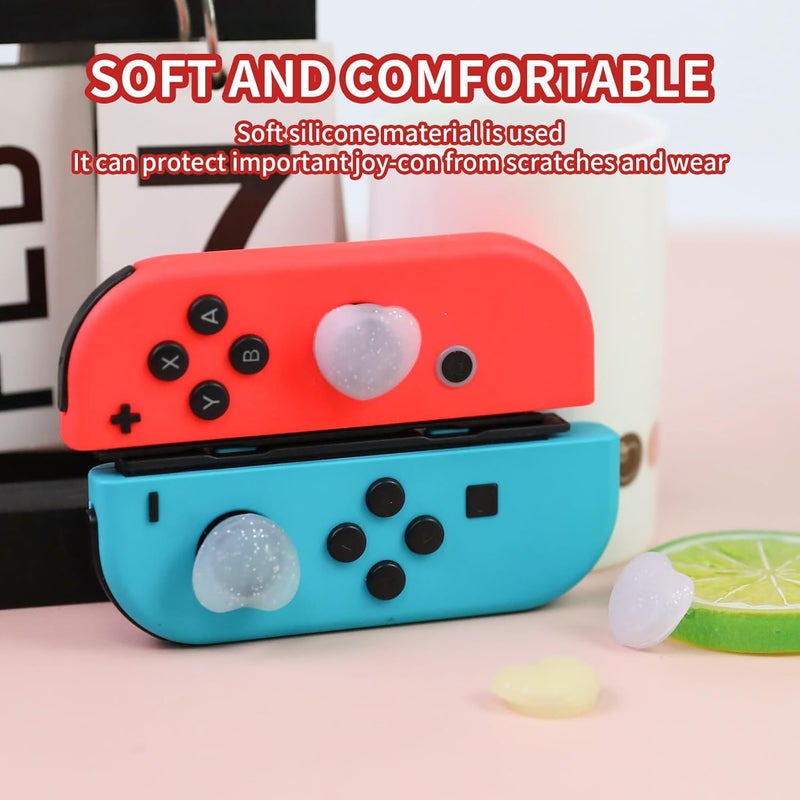 FlyingMage Switch Joycon Thumb Grips Caps, 4 PCS Cute Kawaii 3D Silicone Analog Thumbstick Button Cover Compatible with Nintendo Switch Lite/OLED Joystick Caps (Multicolor Glitter Heart) - Image 3
